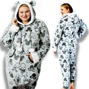 Disney Mickey & Minnie One-Piece Pajama Faux Fur Hooded Onesie NWT